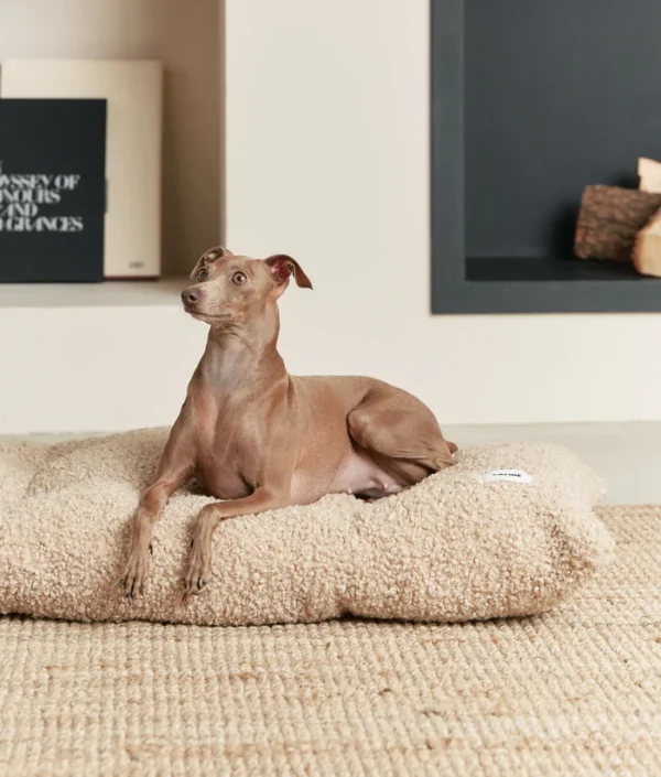 Coussin Bela en effet bouclette beige