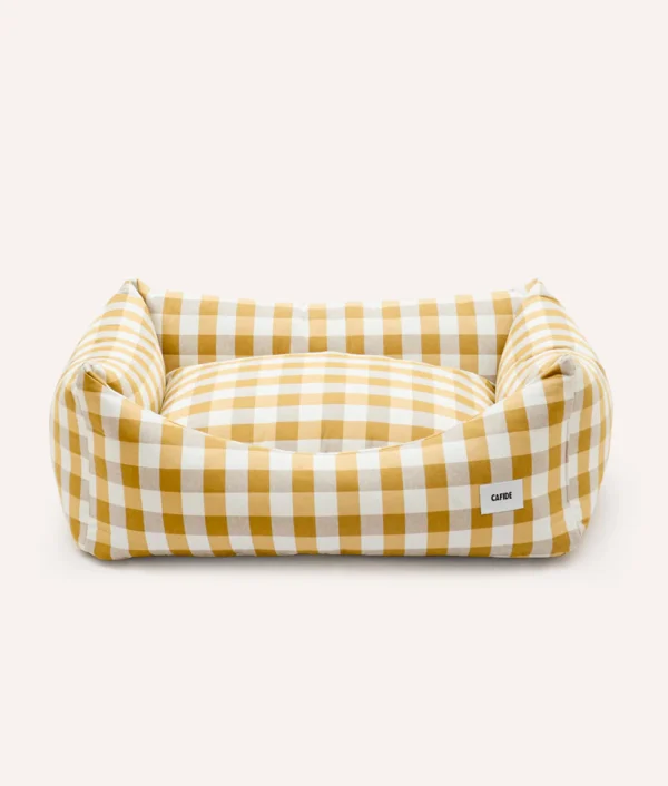 Panier Snozy à motif vichy moutarde