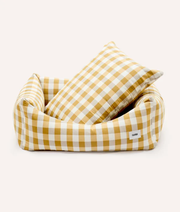 Panier Snozy à motif vichy moutarde – Image 3