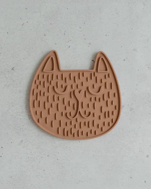 Tapis de léchage tête de chat marron