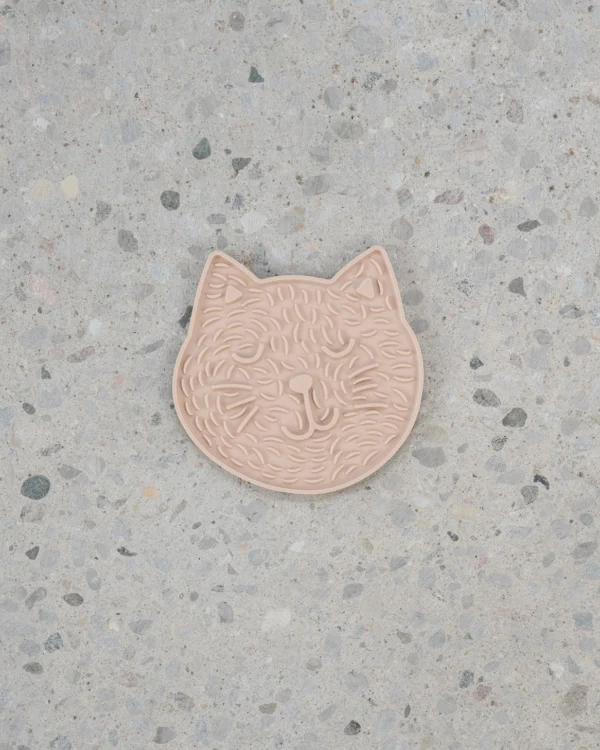 Tapis de léchage tête de chat beige