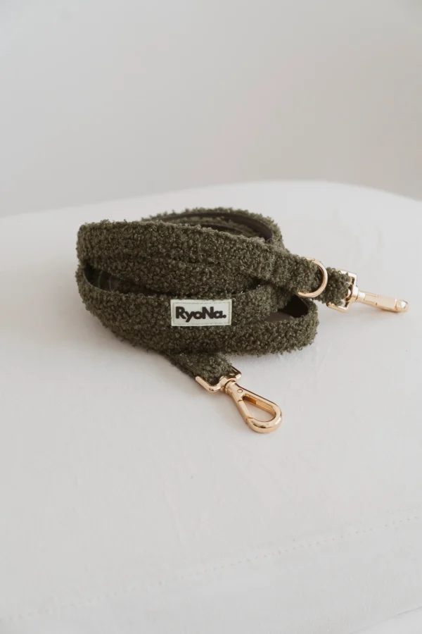 Laisse multi-positions en tissu bouclé Olive