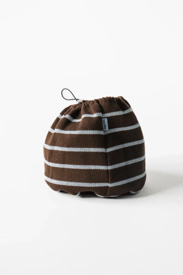 Snood tricoté rayé chocolat & bleu ciel