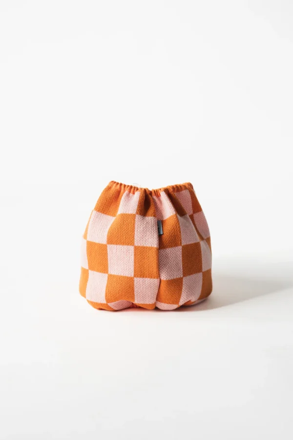 Snood tricoté carreaux orange & rose – Image 2