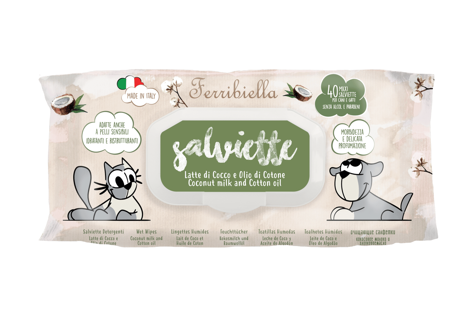 Lingettes nettoyantes Lait de coco <br> & Huile de coton