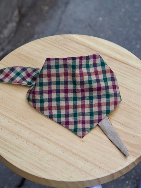 Bandana réversible à nouer <br> Vichy Bordeaux & Vert – Image 3