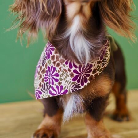 Bandana réversible à nouer <br> Fleuri Prune & Kaki
